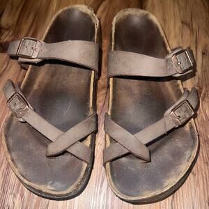Birkenstock Used Brown Strappy Leather Slip-On Buckle Flat Sandals Size 9 or 9.5